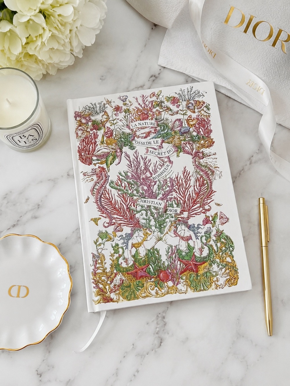 Dior White Notebook Journal with Multicolor Marine Illustration